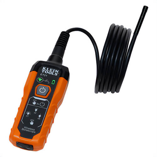 Klein® ET21 WiFi Inspection Borescope with Case, Lithium-Ion, Plastic/Aluminum, 0.22 in Camera Head dia, 5 ft Cable