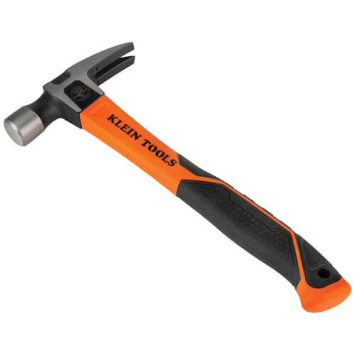 Klein® H80820 Straight Claw Hammer, 12.8 in OAL, Striking Face, Smooth Face Surface, 20 oz Head Forged Steel Head, Straight Claw, Fiberglass Handle