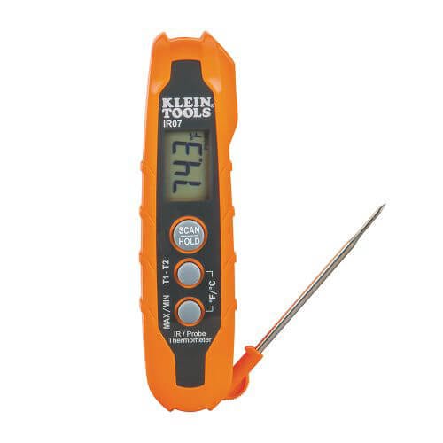 Klein® IR07 Pocket Dual IR/Probe Thermometer, -40 to 572°F, -40 to 0°C - +/-2°, 1 to 300°C - +/- 1°C Accuracy, Backlit LCD Display