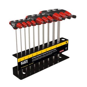 Klein® Journeyman™ JTH610E Hex Key Set, 10 pcs, 3/32 to 3/8 in Hex, T-Handle Handle, Steel