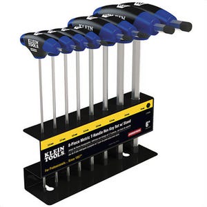 Klein® Journeyman™ JTH68M Key Set, Metric, 8 pc, 2 to 10 mm Hex, Soft Grip/T-Handle, 6 in L Blade, Steel