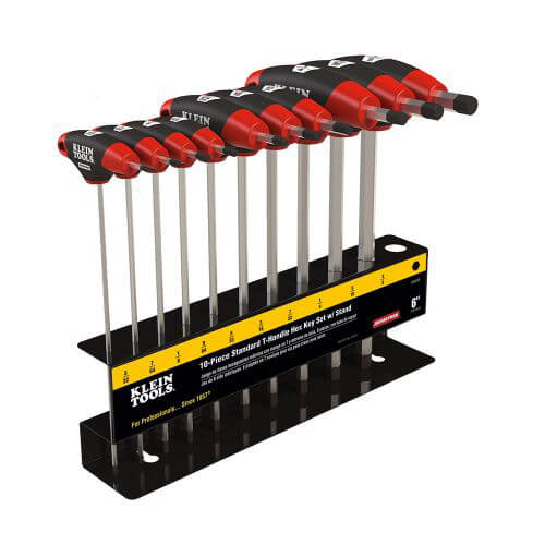 Klein® Journeyman™ JTH910E Hex Key Set with Stand, 10 pcs, 3/32 to 3/8 in Hex, Soft Grip/T-Handle Handle, Steel
