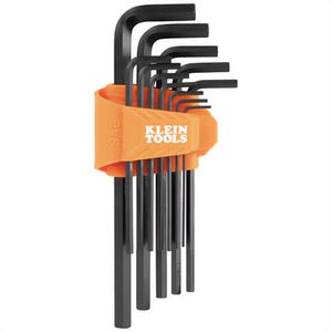 Klein® LS12 L-Style Flat-End Long Hex Key Set, SAE, Orange, CR-V Steel, 12 pc