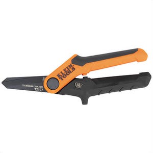 Klein® T2107 Compact Titanium-Coated Utility Shears, Ambidextrous, Stainless Steel, Orange/Black, 7 in