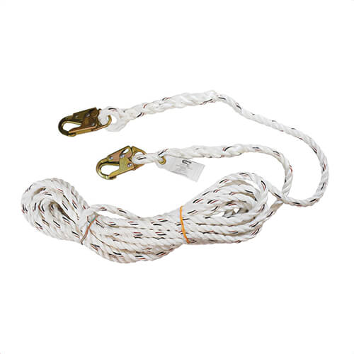 Liberty Line® 50 ft Rope Grab and Vertical Lifeline, White Polydac Rope, Fall Arrest, Snap Hook Ends, FAL28013