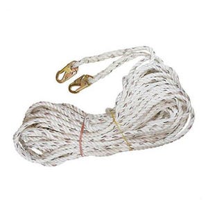 Liberty Line® 200 ft Rope Grab and Vertical Lifeline, White Polydac Rope, Fall Arrest, Snap Hook Ends, FAL28015