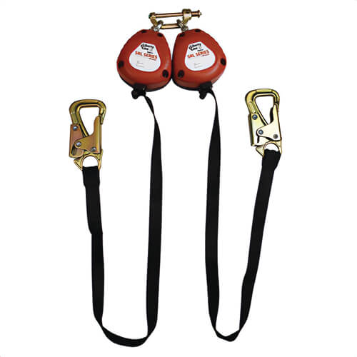 Liberty Line® 8 ft Dual Tie-Back Self Retracting Lifeline with Connector for Fall Protection, Hi-Abrasion Resistant Webbing, FAL28021