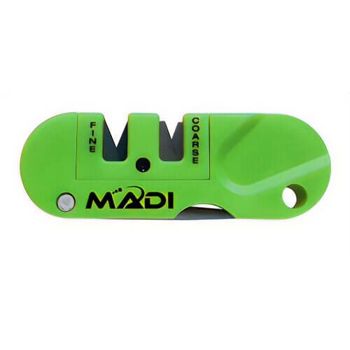 MADI PKS-1 Pocket Knife Sharpener, Compact Universal, Countertop Merchandiser, 3 in Long x 1 in Wide, Hi-Viz Green