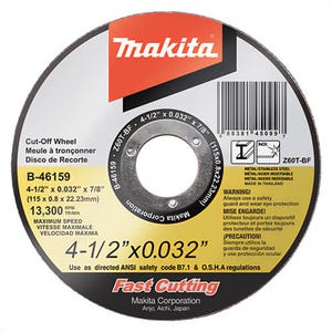 Makita® B-46159-25 Ultra-Thin Kerf Flat Cut-off Wheel, 4-1/2 in dia x 1/32 in thick, 7/8 in Center Hole, Z60T-BF Grit