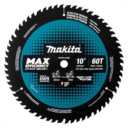 Makita® B-66961 Cordless Max-Efficiency miter saw Blade, 10 in dia x 0.065 in thick, 5/8 in Arbor, 60 Teeth