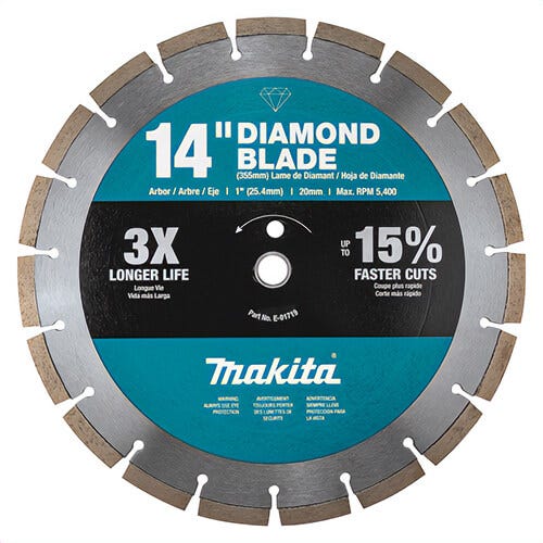 Makita® B-69646 General Purpose Segmented Rim Diamond Blade, 14 in dia Blade, 1 in Arbor/Shank, Wet/Dry Cutting