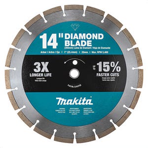 Makita® B-69646 General Purpose Segmented Rim Diamond Blade, 14 in dia Blade, 1 in Arbor/Shank, Wet/Dry Cutting