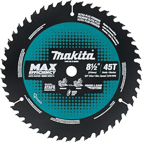 Makita® E-06965 Carbide‑Tipped Max Efficiency Miter Saw Blade, 8-1/2 in Blade dia, 45-Tooth Count