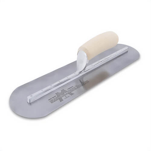 Marshalltown® 13520 Round Finishing Trowel, 14 in L x 4 in W, Carbon Steel Blade, Curved Wood Handle