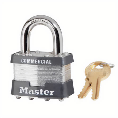 Master Lock® 1KA-2126 Commercial Grade Non-Rekeyable Safety Padlock, Alike Key, 5/16 in Shackle, Laminated Steel Body