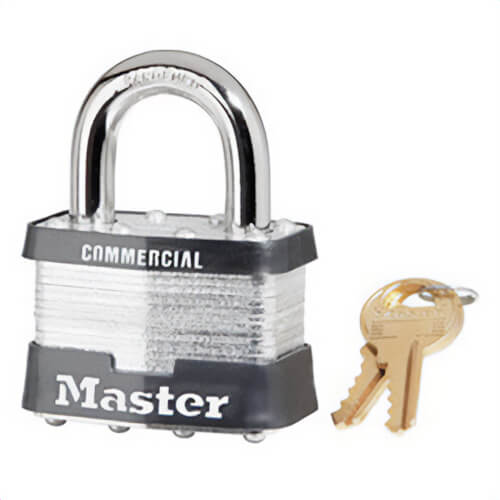 Master Lock® 5MKLJ Safety Padlock, Commercial Grade Non-Rekeyable, Alike Key, Laminated Steel Body, 9 mm Shackle dia