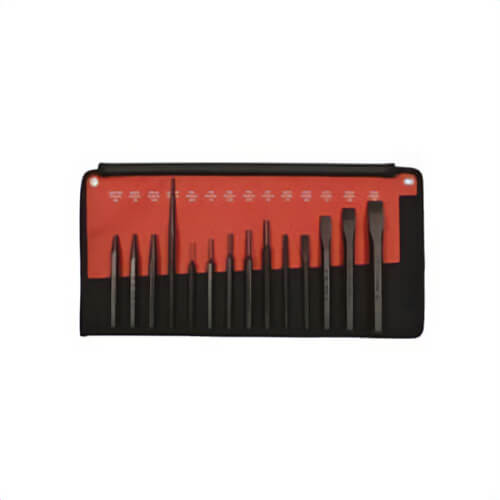 Mayhew™ 61044 Punch and Chisel Set, 8-1/2 in OAL, 14 pc, 9 Punches, 5 Chisels, Alloy Steel, Black Oxide