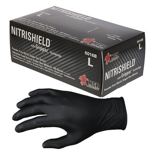 MCR Safety 6016BL NitriShield™® 6016B Non-Sterile Disposable Gloves with Grippaz™ Technology, Large, Nitrile, Black, 9-1/2 in L