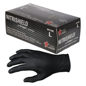 MCR Safety 6016BL NitriShield™® 6016B Non-Sterile Disposable Gloves with Grippaz™ Technology, Large, Nitrile, Black, 9-1/2 in L