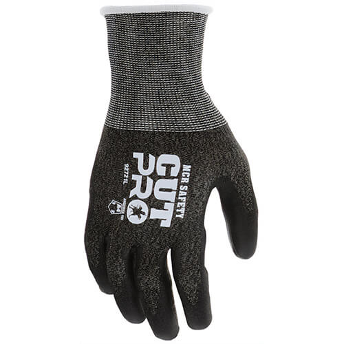 MCR Safety 92721XXL CutPro® Cut Resistant Work Gloves, 2X-Large, Black, 21 Gauge, Coated Palm and Fingertips, ANSI Cut Level A4