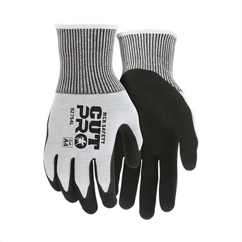 MCR Safety 92754L CutPro® Work Gloves, Large, Sandy Nitrile Foam Coating, HPPE/HyperMax® Knit Wrist Cuff, Resists: Abrasion