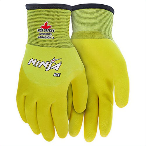 MCR Safety N9690HVXL Ninja® Ice Dipped Insulated General Purpose Gloves, Coated, XL, Hi-Viz Yellow, Standard Finger Style