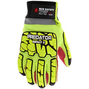 MCR Safety PD4903XXXL Predator® Impact Mechanics Work Gloves, 3X-Large, Hi-Viz Lime Yellow, Cut Resistant, ANSI Cut Level A5