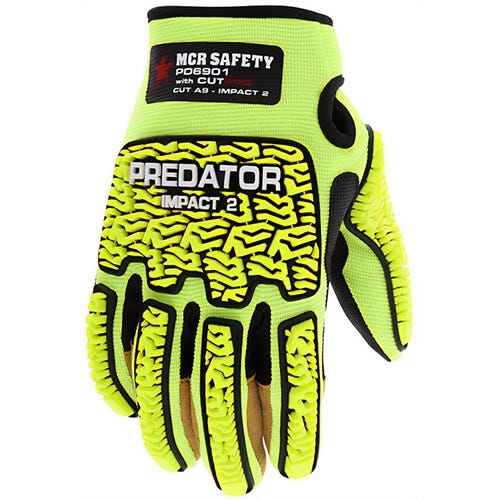 MCR Safety PD6901XXXL Predator® Mechanics Work Gloves, 3X-Large, Hi-Viz Lime Yellow, Cut Resistant Liner, TPR, ANSI Cut Level A9