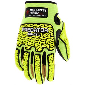MCR Safety PD6901XL Predator® Mechanics Work Gloves, X-Large, Hi-Viz Lime Yellow, Cut Resistant Liner, TPR, ANSI Cut Level A9