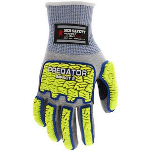 MCR Safety PD6951XXXL Predator® Mechanics Work Gloves, 3X-Large, Hi-Viz Lime/Gray TPR, Coated Palm and Fingers, ANSI Cut Level A6