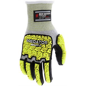 MCR Safety PD6952XXXL Predator® Mechanics Work Gloves, 3X-Large, Hi-Viz Lime/Gray TPR, Coated Palm and Fingers, ANSI Cut Level A7