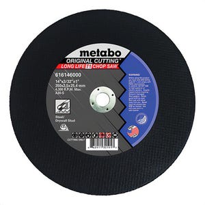 Metabo® 616146000 Original Long Life Heavy Duty Cut-Off Wheel, 14 in dia x 3/32 in Thick, 1 in Center Hole, 30 Grit