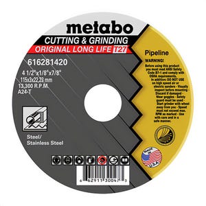 Metabo® 616281420 Original Long Life Cutting & Grinding Depressed Center Wheel, 4-1/2 in dia x 1/8 in Thick, 7/8 in Center Hole