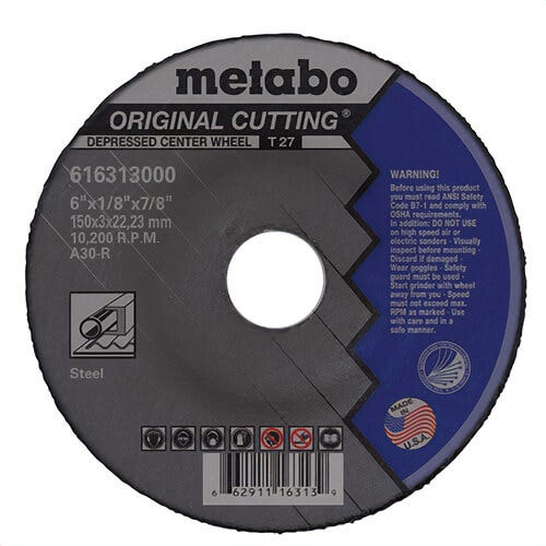 Metabo® 616313000 Original Cutting® General Purpose Depressed Center Wheel, 6 in dia x 1/8 in Thick, 7/8 in Center Hole, A30R Grit