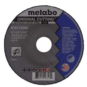 Metabo® 616313000 Original Cutting® General Purpose Depressed Center Wheel, 6 in dia x 1/8 in Thick, 7/8 in Center Hole, A30R Grit