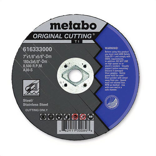 Metabo® 616333000 Original Cutting® Type 1 Depressed Center Wheel, 7 in dia x 1/8 in Thick, 5/8 in Center Hole, A30S Grit