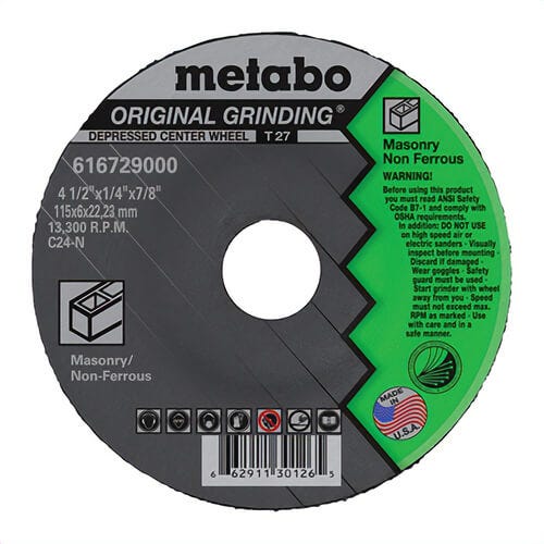 Metabo® 616729000 Original Grinding® General Purpose Depressed Center Wheel, 4-1/2 in dia x 1/4 in Thick, 7/8 in Center Hole