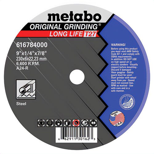 Metabo® 616784000 Original Grinding® Long Life General Purpose Depressed Center Wheel, 9 in dia x 1/4 in Thick, 7/8 in Center Hole
