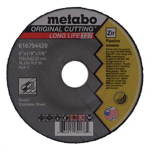 Metabo® 616794420 Plus-Z Cut & Grind Type 27 Depressed Center Wheel, 6 in dia x 1/8 in Thick, 7/8 in Center Hole, ZA24T Grit