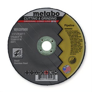 Metabo® 655281000 Original Long Life Cutting & Grinding GP Depressed Center Wheel with Hub, 4-1/2 in dia x 1/8 in Thick