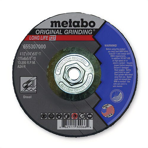 Metabo® 655307000 Original Grinding® Long Life GP Depressed Center Wheel with Hub, 4-1/2 in dia x 1/4 in Thick, A24R Grit