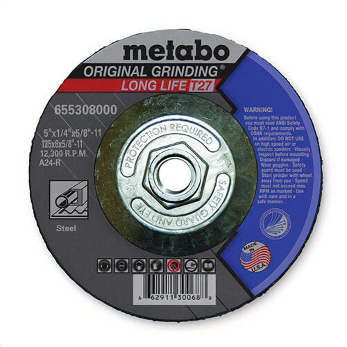 Metabo® 655308000 Original Grinding® Long Life General Purpose Depressed Center Wheel with Hub, 5 in dia x 1/4 in Thick, A24R Grit