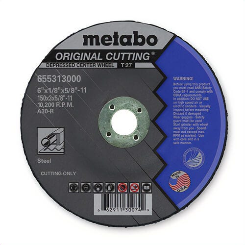 Metabo® 655313000 Original Cutting® GP Depressed Center Wheel with Hub, 6 in dia x 1/8 in Thick, A30R Grit, Aluminum Oxide