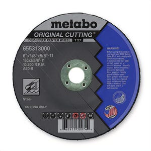 Metabo® 655313000 Original Cutting® GP Depressed Center Wheel with Hub, 6 in dia x 1/8 in Thick, A30R Grit, Aluminum Oxide