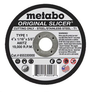 Metabo® 655330000 Original Slicer® Type 1 Straight Cut-Off Wheel, 4 in dia x 1/16 in Thick, 5/8 in Center Hole, 60 Grit
