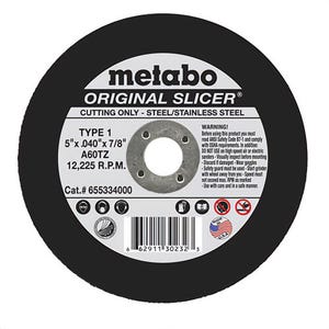 Metabo® 655334000 Original Slicer® Type 1 Flexible GP Straight Cut-Off Wheel, 5 in dia x 0.04 in Thick, 7/8 in Center Hole
