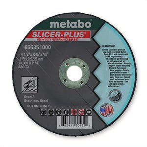 Metabo® 655351000 Slicer Plus® Heavy Duty Performance Depressed Center Wheel, 4-1/2 in dia x 0.045 in Thick, 7/8 in Center Hole