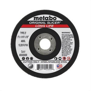 Metabo® 655355000 Original Slicer® Long Life Tough Depressed Center Wheel, 5 in dia x 1/16 in Thick, 7/8 in Hole, A60XL Grit