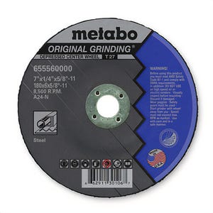 Metabo® 655560000 Original Grinding® General Purpose Depressed Center Wheel with Hub, 7 in dia x 1/4 in Thick, A24N Grit