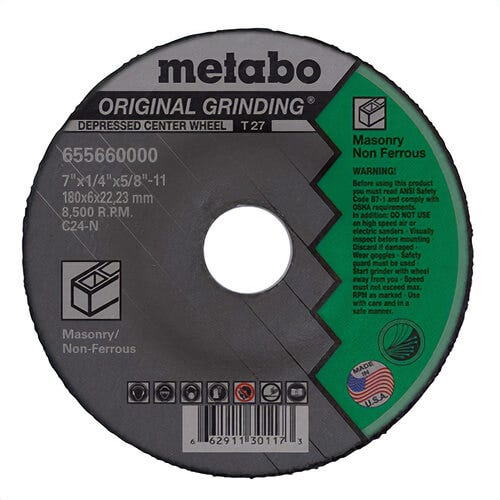 Metabo® 655660000 Original Grinding® General Purpose Depressed Center Wheel with Hub, 7 in dia x 1/4 in Thick, C24N Grit